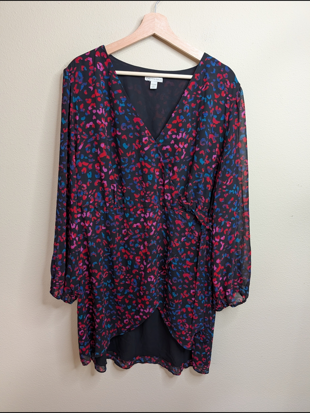 Cato 22/24W Leopard Print Wrap Dress‎ Black Pink Blue Plus Size